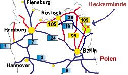 Strassen und Autobahnen nach Ueckermünde